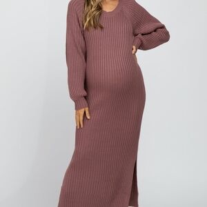Pinkblush Pink/Mauve Ribbed Crew Neck Sweater Dress